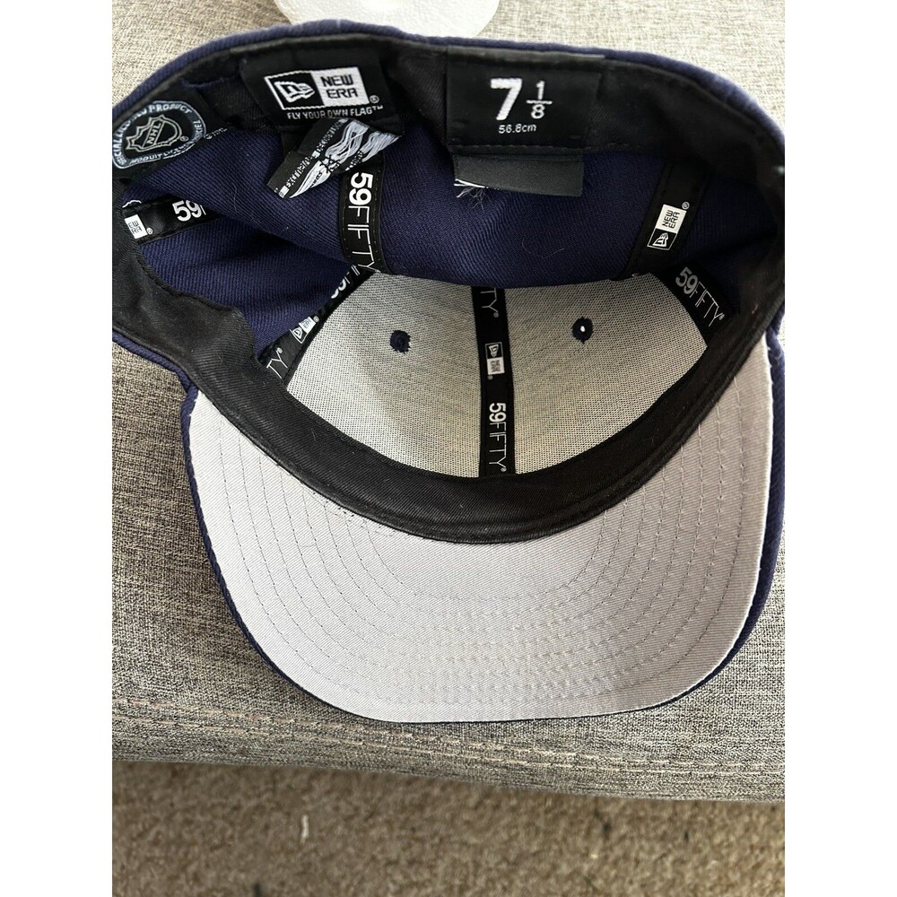 New Era Columbus Blue Jackets Hat CBJ Fitted Cap Men’s Size 7 1/8 Navy Cap - Picture 4 of 7